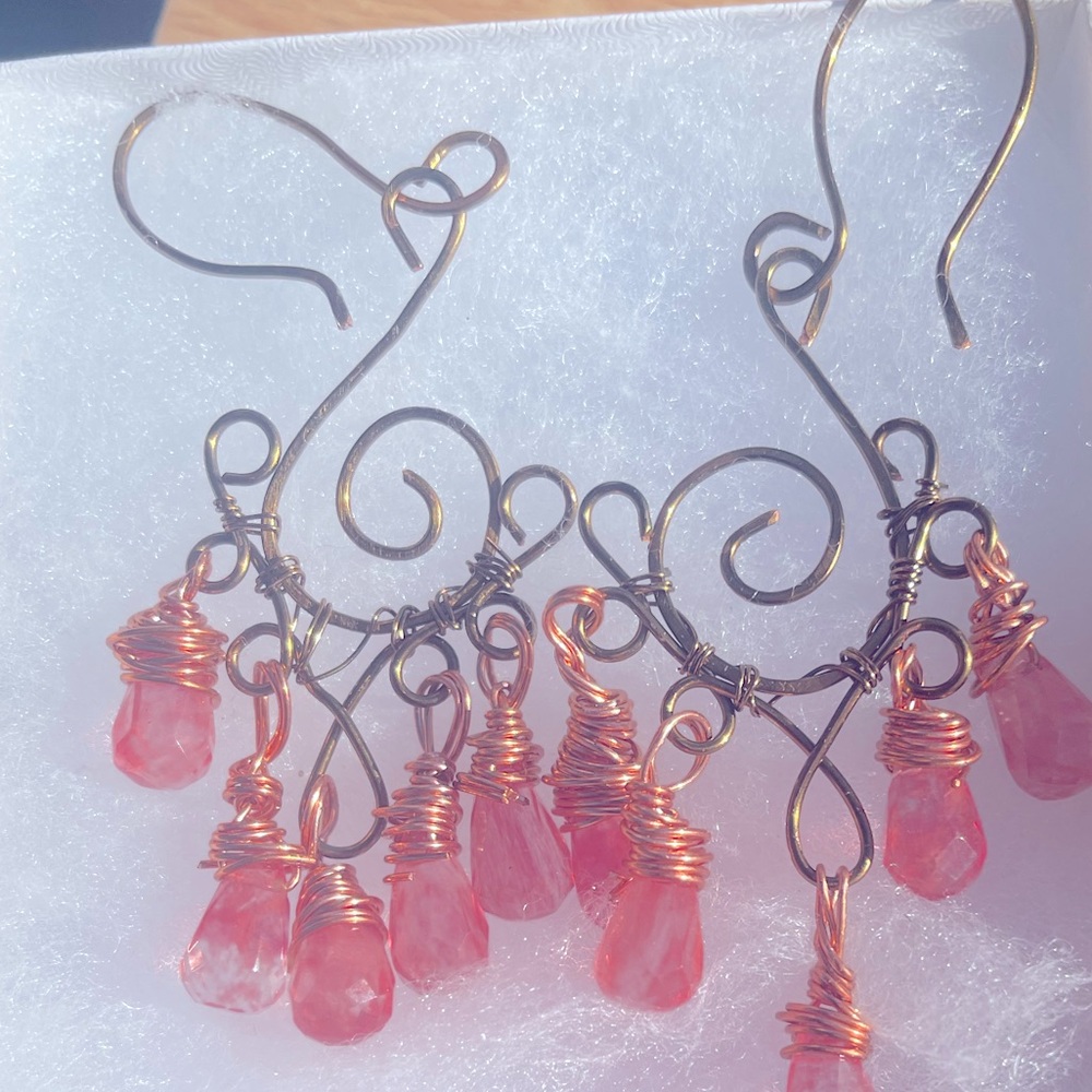 Strawberry quartz chandelier earrings